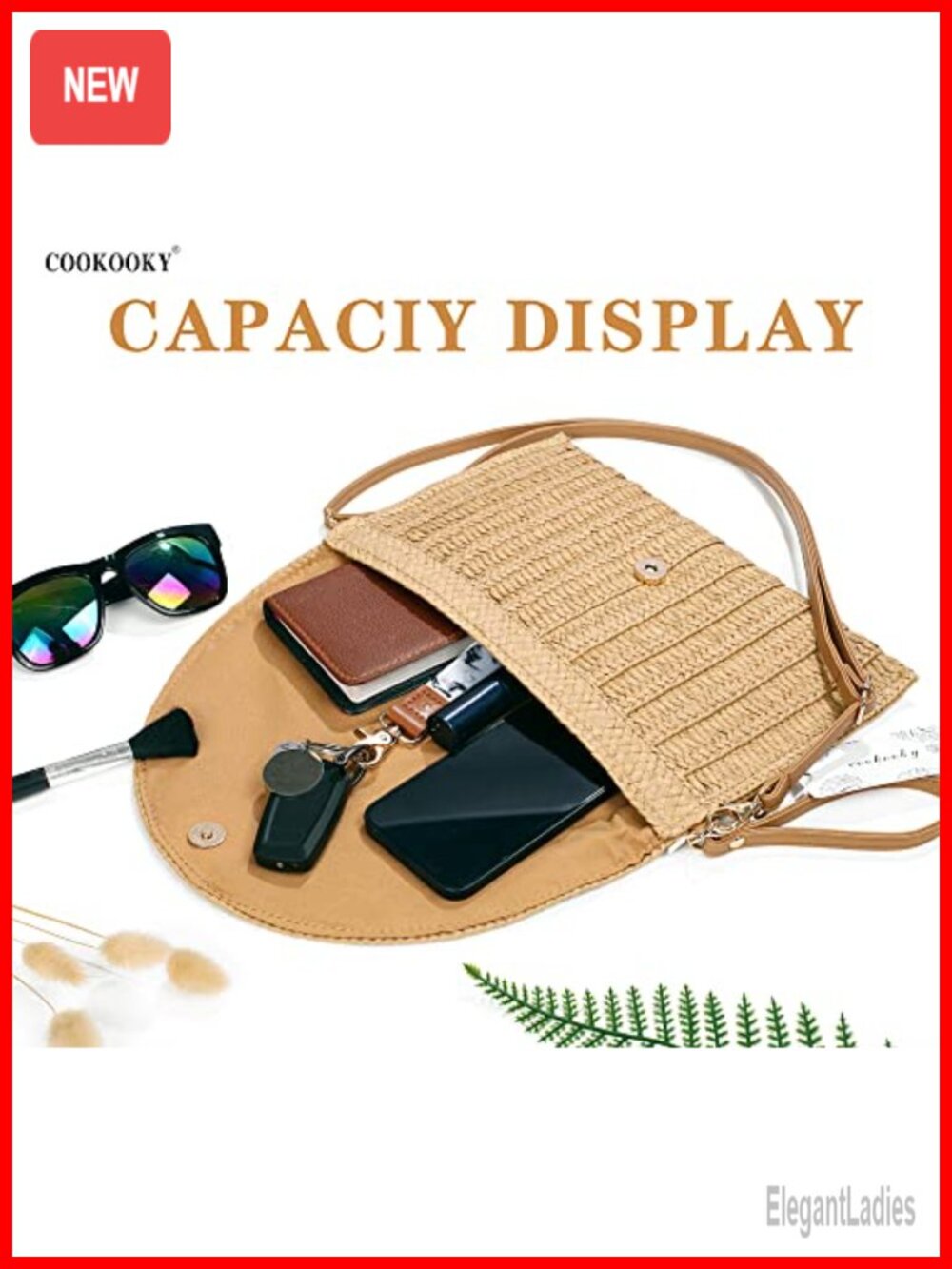 Woven Straw Clutch Envelope Crossbody Handbag Summer Beach Purse - Picture 5 of 6